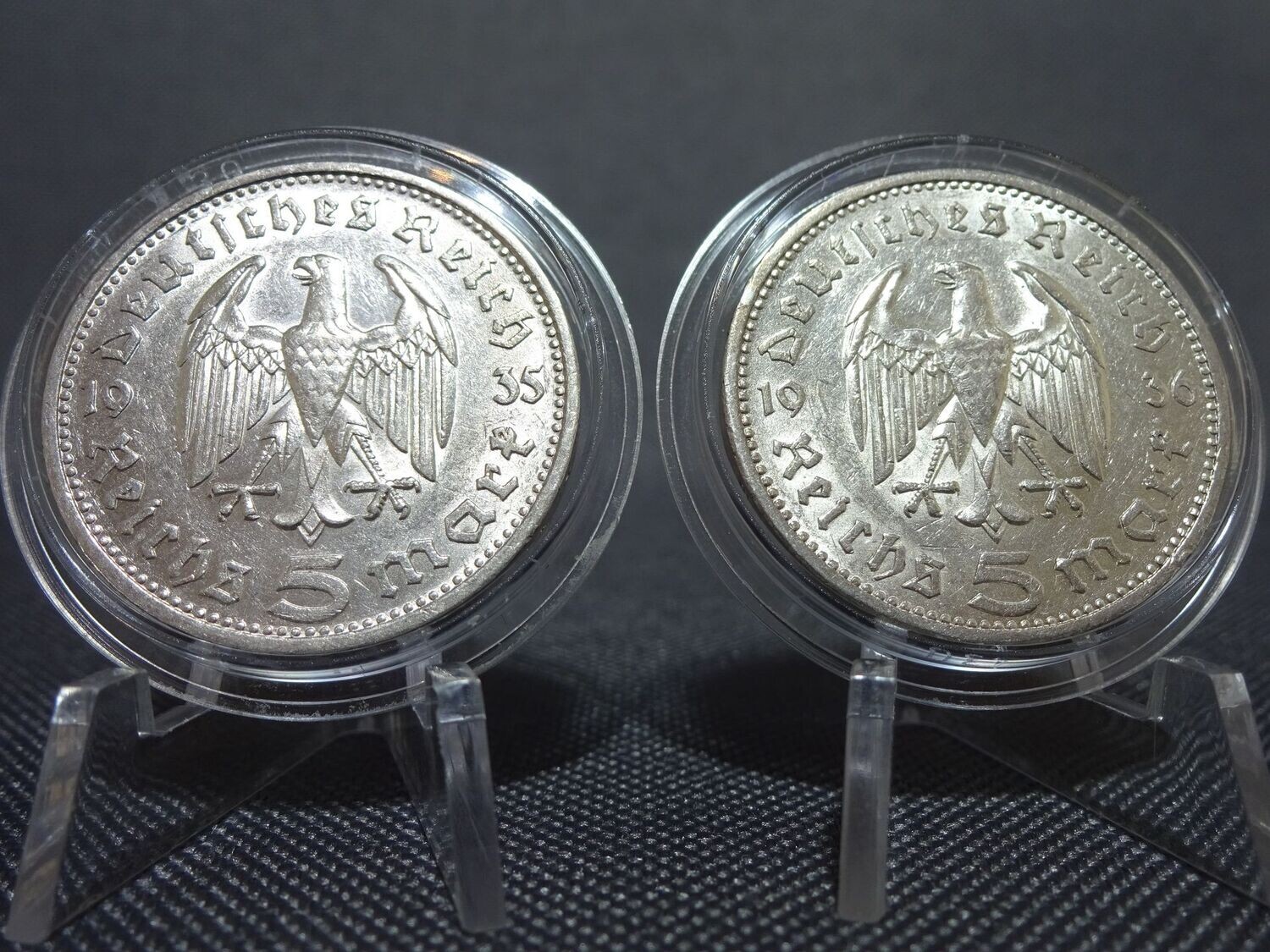 Silbermünzen-Set Drittes Reich 1935 D 1936 A 5 Reichsmark Hindenburg Erhaltung Silbermünzen-Set Drittes Reich 1935 D 1936 A 5 Reichsmark Hindenburg Erhaltung