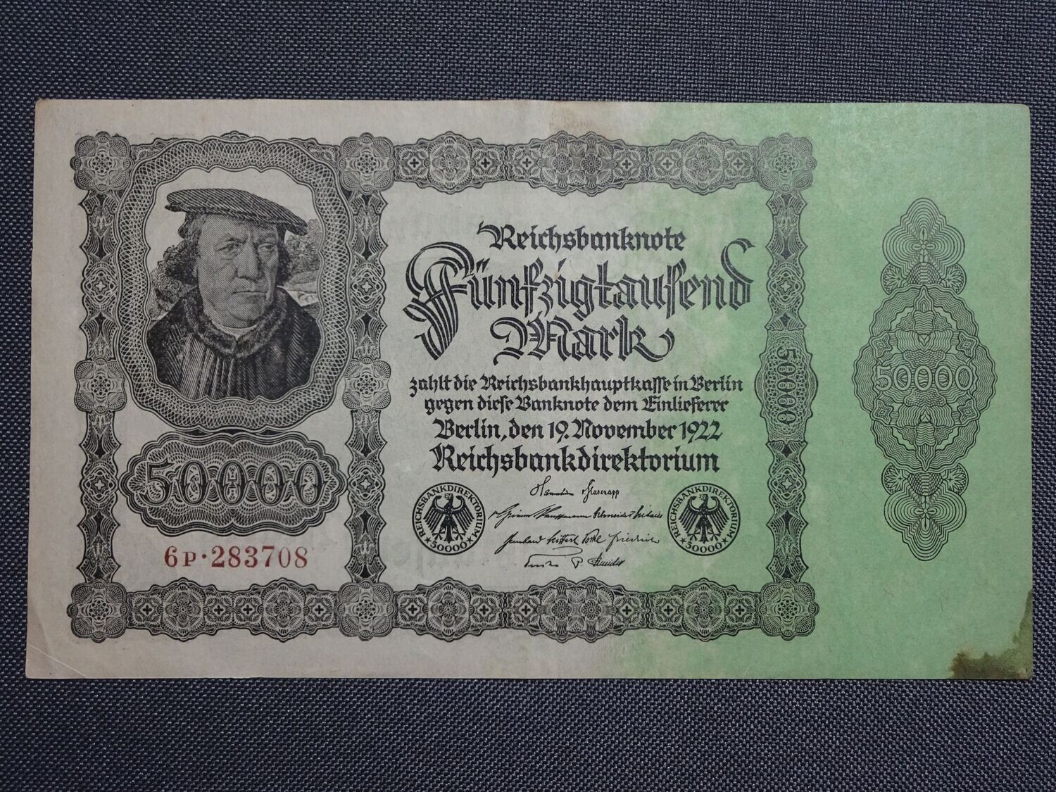 Banknote 1922 Weimarer Republik 50.000 Mark Reichsbanknote Geldschein Banknote 1922 Weimarer Republik 50.000 Mark Reichsbanknote Geldschein