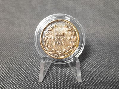 Münze Altdeutschland 1828 1 Kreuzer Großherzogtum Baden Ludwig I. Patina