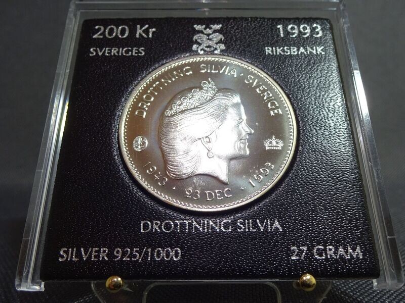 Silbermünze Schweden 1993 200 Kronen Sveriges 50. Geburtstag Königin Silvia PP Proof Silbermünze Schweden 1993 200 Kronen Sveriges 50. Geburtstag Königin Silvia PP Proof