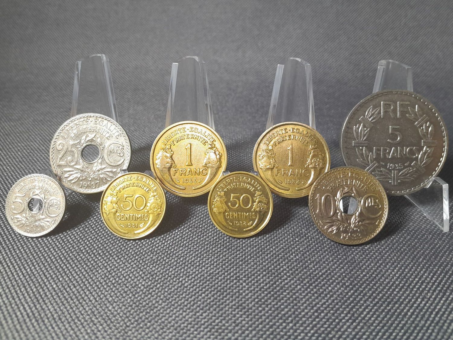 Münzen Set Frankreich 1931 1933 1935 1936 1937 1938 1 5 10 25 50 Francs Centimes Erhaltung!