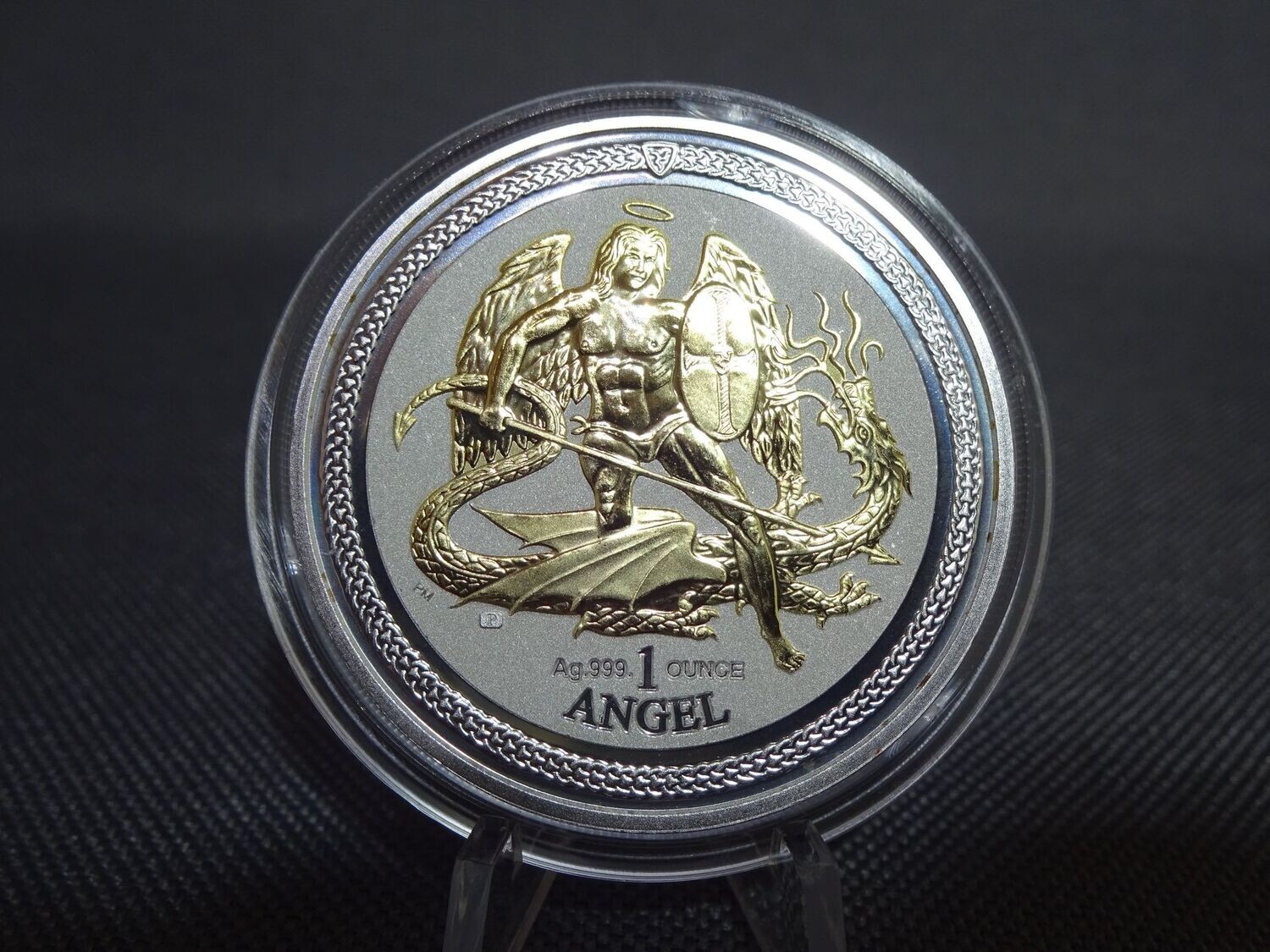 Silbermünze Isle of Man 2016 Angel 1 Crown Drachentöter Gilded Reverse Proof 1 Oz Unze Silbermünze Isle of Man 2016 Angel 1 Crown Drachentöter Gilded Reverse Proof 1 Oz Unze