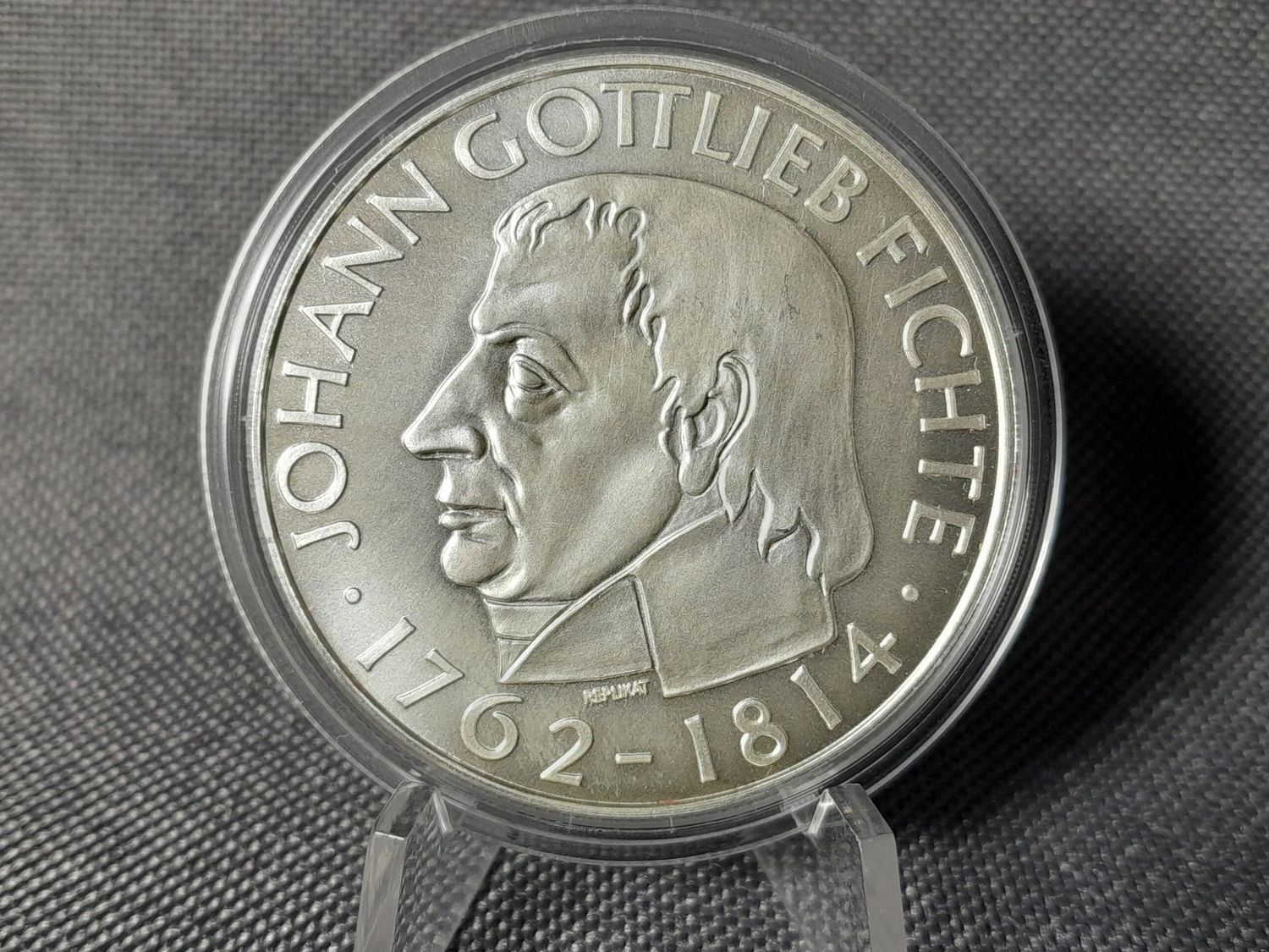 Silbermedaille Deutschland 5 Mark Replikat 1993 1964 Johann Gottlieb Fichte 1 Oz Unze Silbermedaille Deutschland 5 Mark Replikat 1993 1964 Johann Gottlieb Fichte 1 Oz Unze