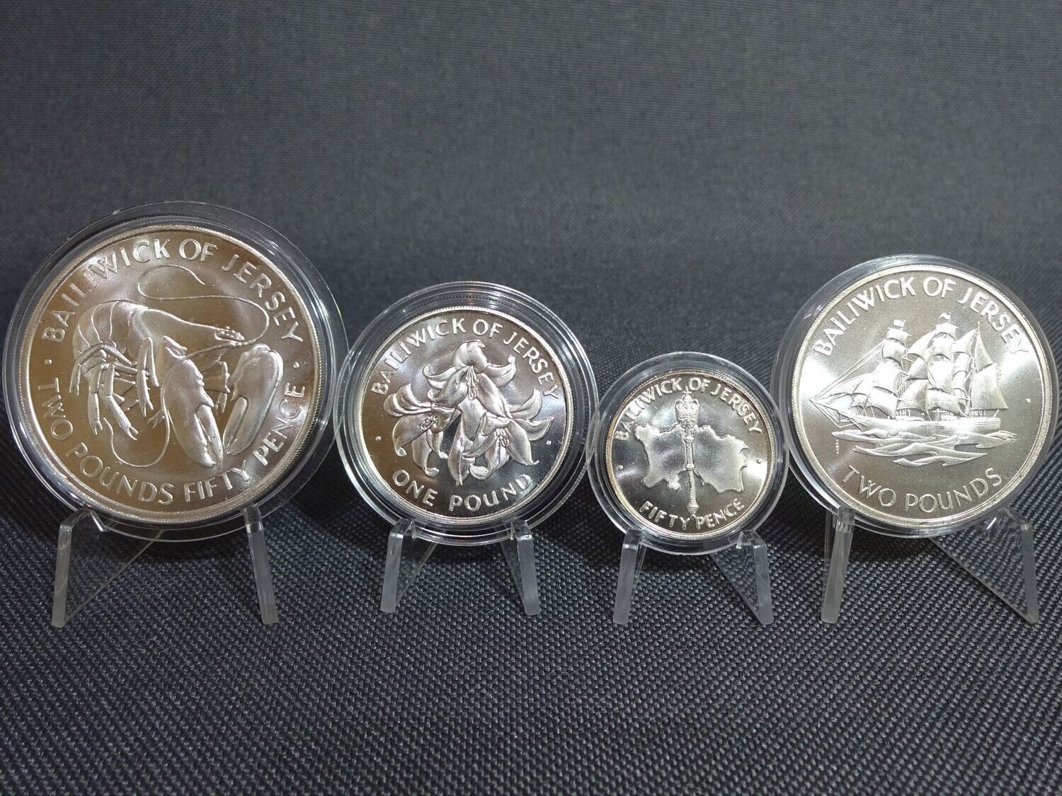 Silbermünzen Set Bailiwick of Jersey 1972 50 Cent 1 2 2,5 Pounds Silberhochzeit Queen