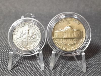 Silbermünzen Set USA 1943 1946 5 10 Cent Jefferson Nickel Roosevelt Dime Erhaltung