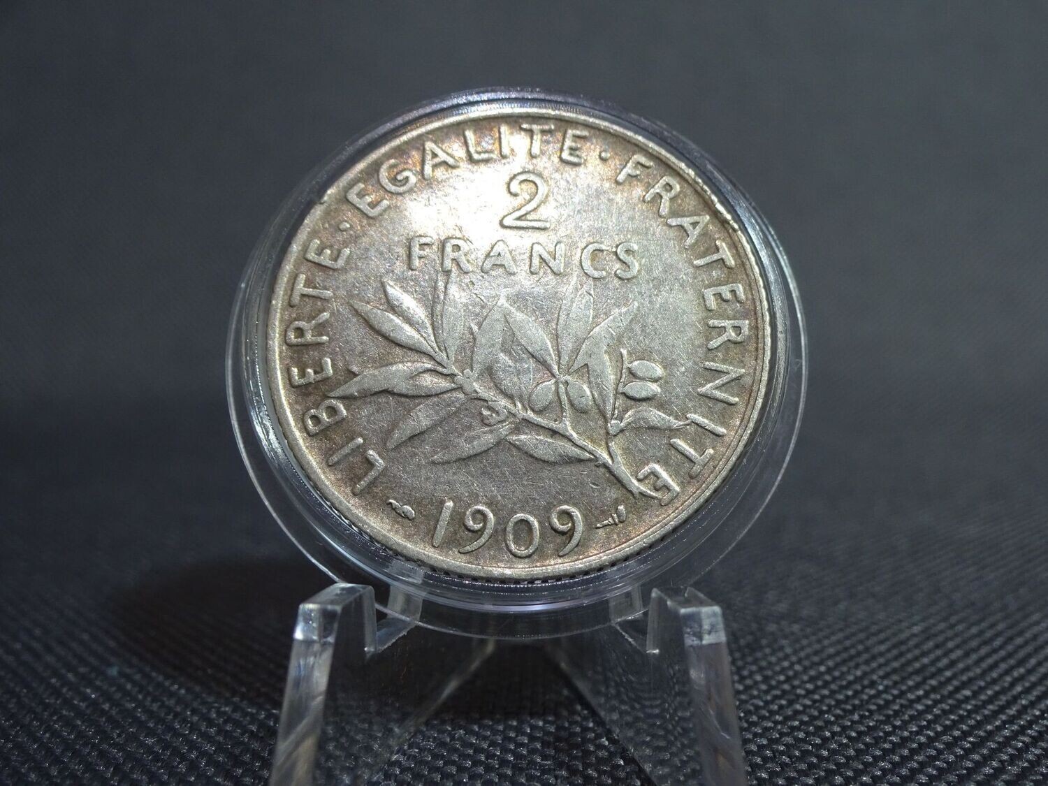 Silbermünze Frankreich 1909 2 Francs Patina Silbermünze Frankreich 1909 2 Francs Patina