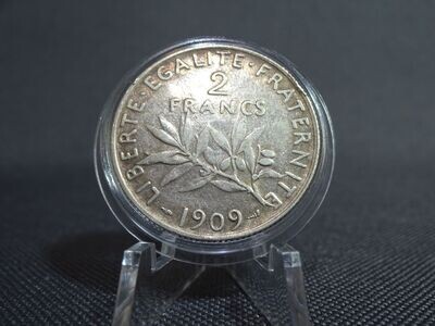 Silbermünze Frankreich 1909 2 Francs Patina