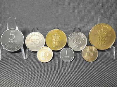 Münzen Set Dänemark 1951 1952 1955 1956 1957 1 2 5 10 25 Öre Kroner Kronen Frederik IX. Erhaltung