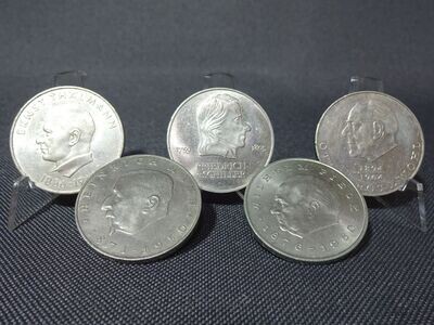 Münzen-Set DDR 1971-1973 20 Mark Friedrich Schiller Heinrich Mann