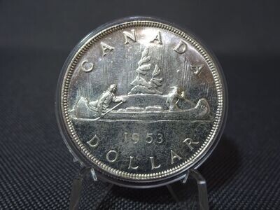 Silbermünze Kanada 1953 1 Dollar Indianer Kanu Queen Elizabeth II. Silbermünze Kanada 1953 1 Dollar Indianer Kanu Queen Elizabeth II.