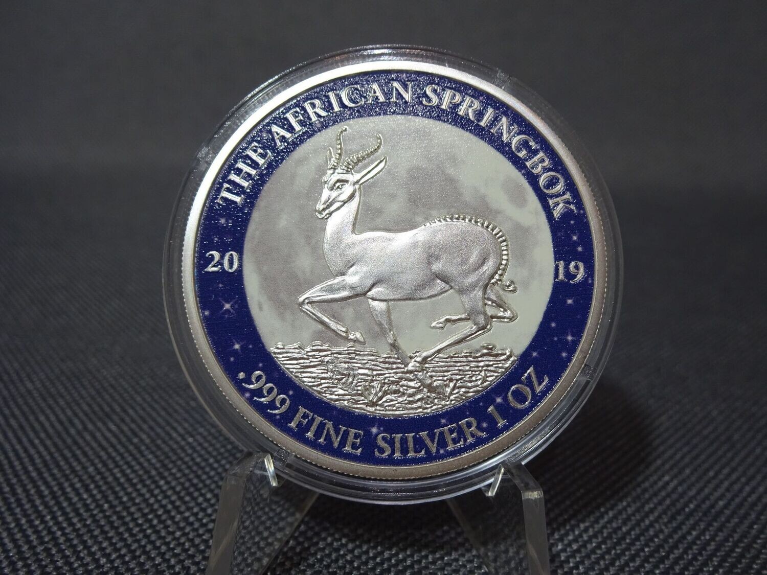 Silbermünze Gabun African Springbok 2019 1000 Francs Mond Glow Farbe 1 Oz Unze Silbermünze Gabun African Springbok 2019 1000 Francs Mond Glow Farbe 1 Oz Unze