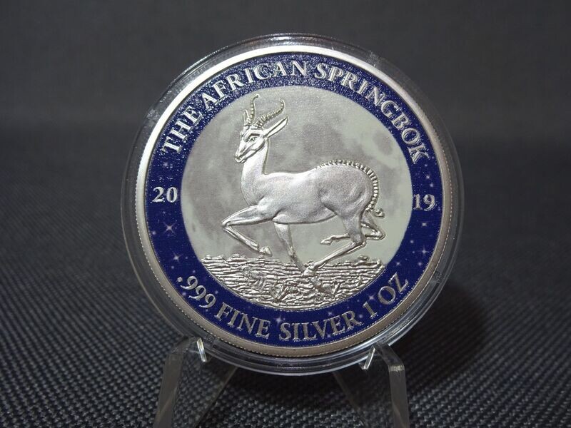 Silbermünze Gabun African Springbok 2019 1000 Francs Mond Glow Farbe 1 Oz Unze