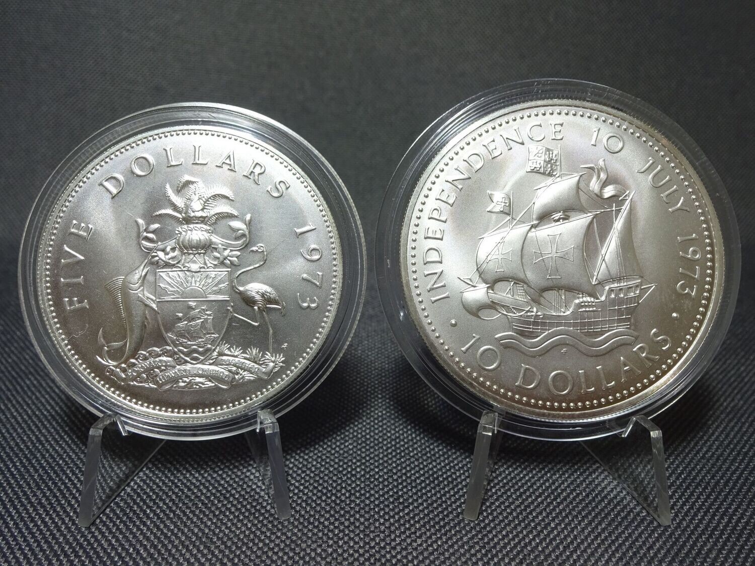 Silbermünzen Set 1973 Bahamas 5 10 Dollar Unabhängigkeit Segelschiff 42 50 mm Silbermünzen Set 1973 Bahamas 5 10 Dollar Unabhängigkeit Segelschiff 42 50 mm