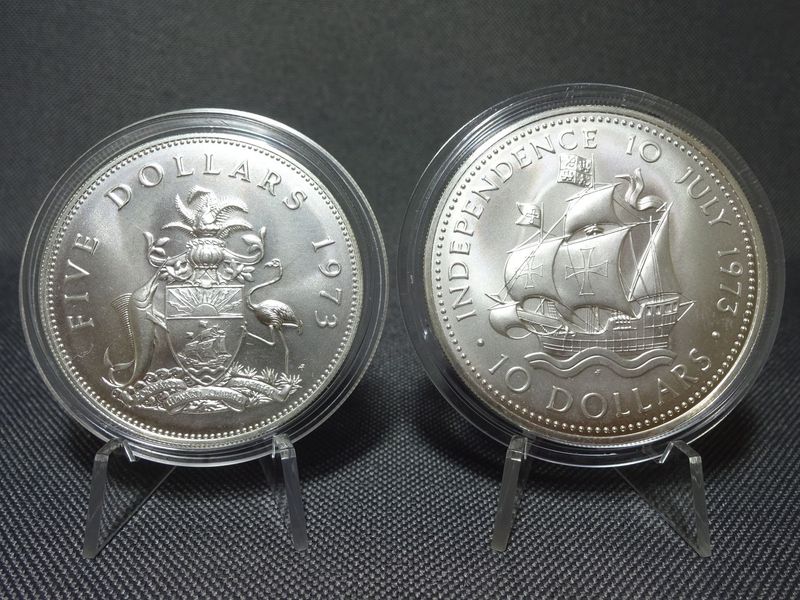 Silbermünzen Set 1973 Bahamas 5 10 Dollar Unabhängigkeit Segelschiff 42 50 mm Silbermünzen Set 1973 Bahamas 5 10 Dollar Unabhängigkeit Segelschiff 42 50 mm