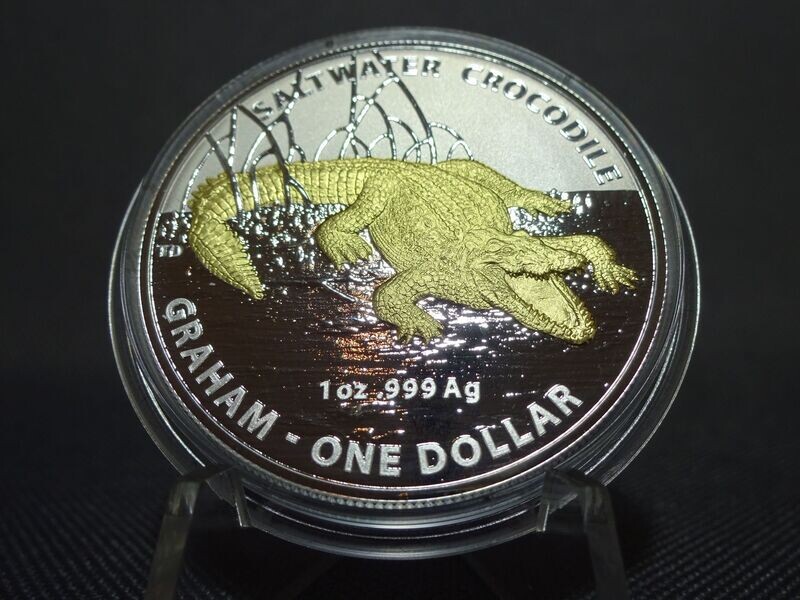Silbermünze Australien 2014 1 Dollar Saltwater Crocodile Graham Gilded 1 Oz Unze Silbermünze Australien 2014 1 Dollar Saltwater Crocodile Graham Gilded 1 Oz Unze