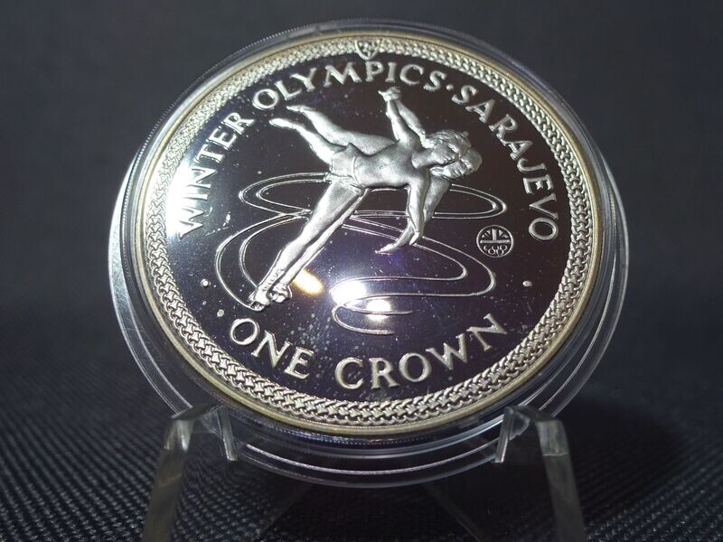 Silbermünze Isle Of Man 1984 1 Crown Olympiade Sarajevo Eislaufen PP