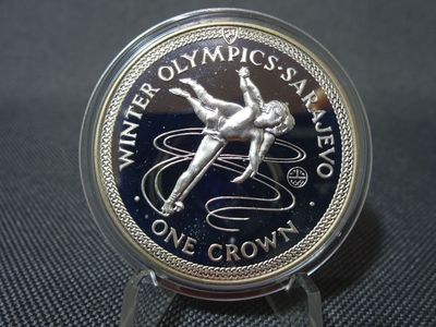 Silbermünze Isle Of Man 1984 1 Crown Olympiade Sarajevo Eislaufen PP Proof