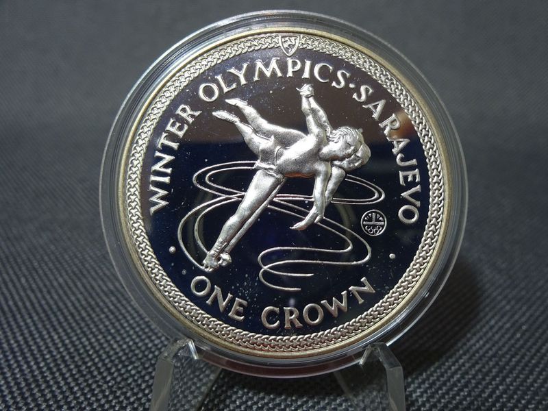 Silbermünze Isle Of Man 1984 1 Crown Olympiade Sarajevo Eislaufen PP Proof Silbermünze Isle Of Man 1984 1 Crown Olympiade Sarajevo Eislaufen PP Proof