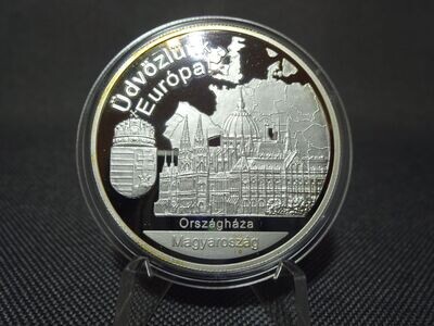 Silbermedaille Ungarn Üdvözlünk Europa Budapest Parlament PP Proof 1 Oz Unze Silbermedaille Ungarn Üdvözlünk Europa Budapest Parlament PP Proof 1 Oz Unze