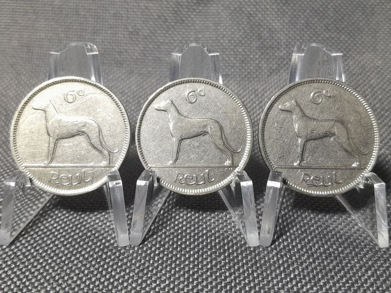 Münzen Set Irland 1928 1934 1940 6 Pence 1 Reul Hund
