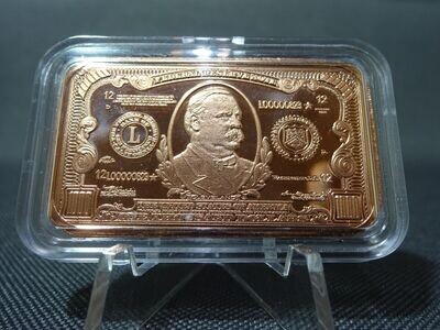 Kupferbarren USA 1000 Dollar Banknote Grover Cleveland 1 Oz Unze Kupferbarren USA 1000 Dollar Banknote Grover Cleveland 1 Oz Unze