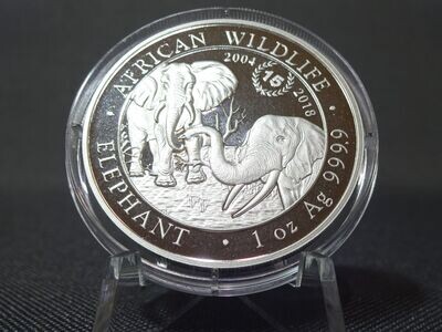 Silbermünze Somalia Elefant 2018 100 Shillings African Wildlife Jubiläum Matt 1 Oz Unze