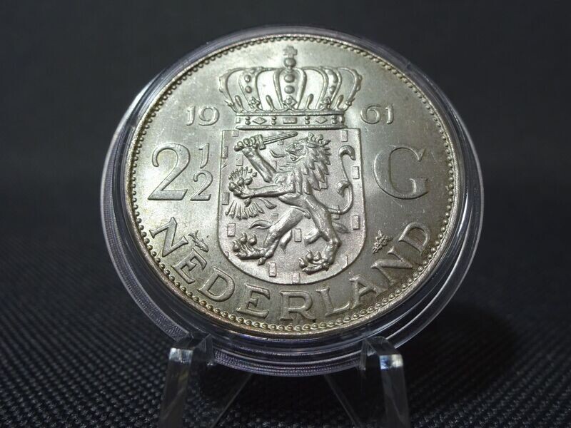 Silbermünze 1961 2 1/2 2,5 Gulden Niederlande Königin Juliana