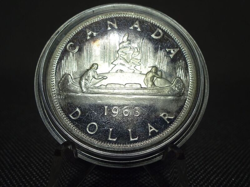 Silbermünze Kanada 1963 1 Dollar Indianer Kanu Elizabeth II.