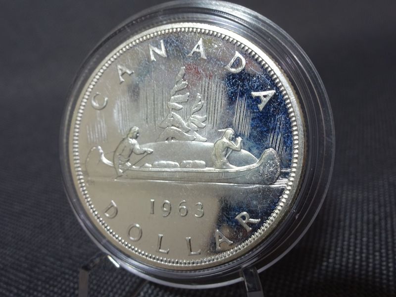 Silbermünze Kanada 1963 1 Dollar Indianer Kanu Queen Elizabeth II.