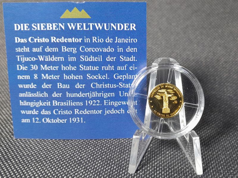 Goldmünze Niger 2014 100 Francs Cristo Redentor Christus Statue Brasilien Weltwunder PP Proof 0,5