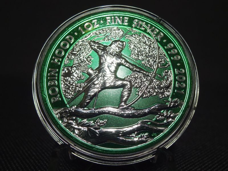 Silbermünze England 2021 2 Pounds Robin Hood Space Green Farbe 1 Oz Unze Silbermünze England 2021 2 Pounds Robin Hood Space Green Farbe 1 Oz Unze
