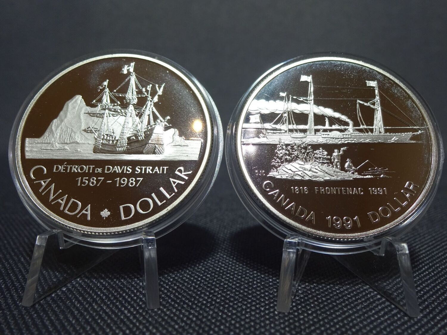 Silbermünzen-Set Kanada 1987 & 1991 1 Dollar Davisstraße Frontenac PP Proof