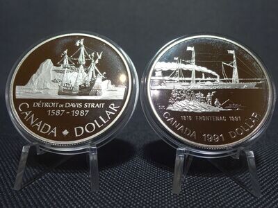 Silbermünzen Set Kanada 1987 1991 1 Dollar Frontenac Davisstraße Queen Elizabeth II. PP Proof Silbermünzen Set Kanada 1987 1991 1 Dollar Frontenac Davisstraße Queen Elizabeth II. PP Proof