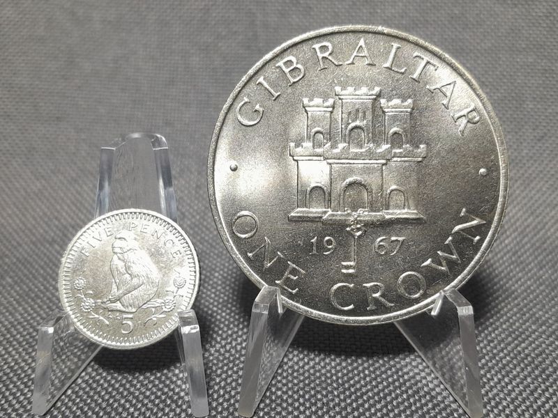 Münzen Set Gibraltar 1967 1994 1 5 Pence Crown Penny Affe
