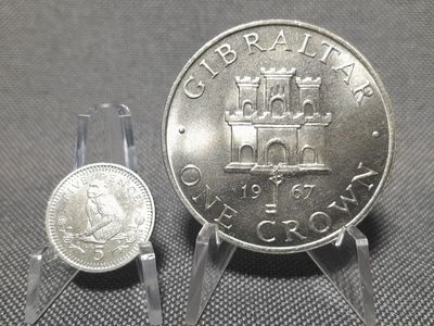 Münzen Set Gibraltar 1967 1994 1 5 Pence Crown Penny Affe