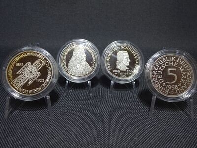 Silbermünzen Deutschland Set 5 Mark Replikat 2002  Germanisches Museum Schiller Hamburg Markgraf Heiermann Silberadler PP