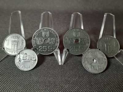 Münzen Set Belgien 1942 1943 1944 10 & 25 Centimes 1 & 2 Franc Franken Belgique Erhaltung