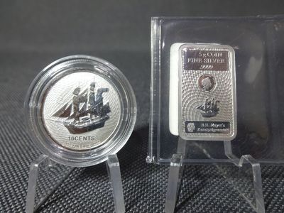 Silberbarren Silbermünze Set Cook Islands 2021 Bounty 10 25 Cents 1/10 Oz Unze 5 g Silberbarren Silbermünze Set Cook Islands 2021 Bounty 10 25 Cents 1/10 Oz Unze 5 g