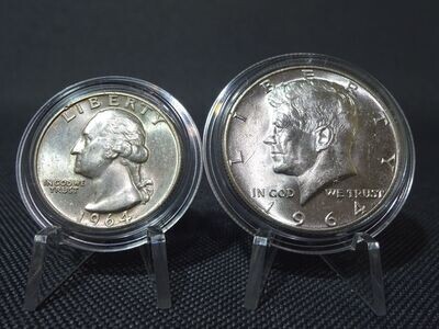 Silbermünzen Set USA 1964 1/4 Quarter 1/2 Half Dollar Kennedy Washington Liberty Silbermünzen Set USA 1964 1/4 Quarter 1/2 Half Dollar Kennedy Washington Liberty