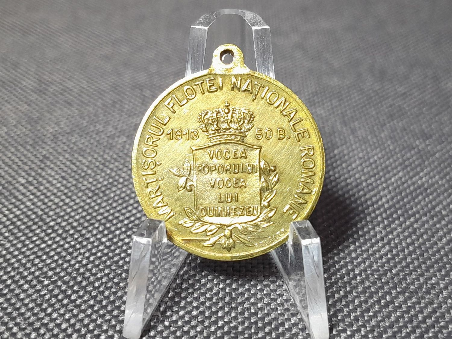 Medaille Rumänien 1912 50 Bani National Flotte Marine König Karl Carol I. Anhänger Erhaltung!