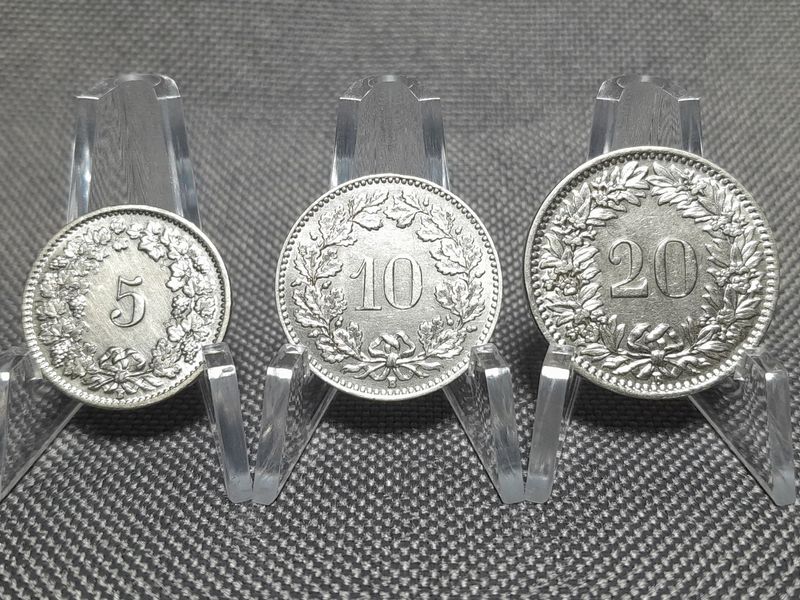 Münzen Set Schweiz 1926 1938 5 10 20 Rappen Helvetia Erhaltung!