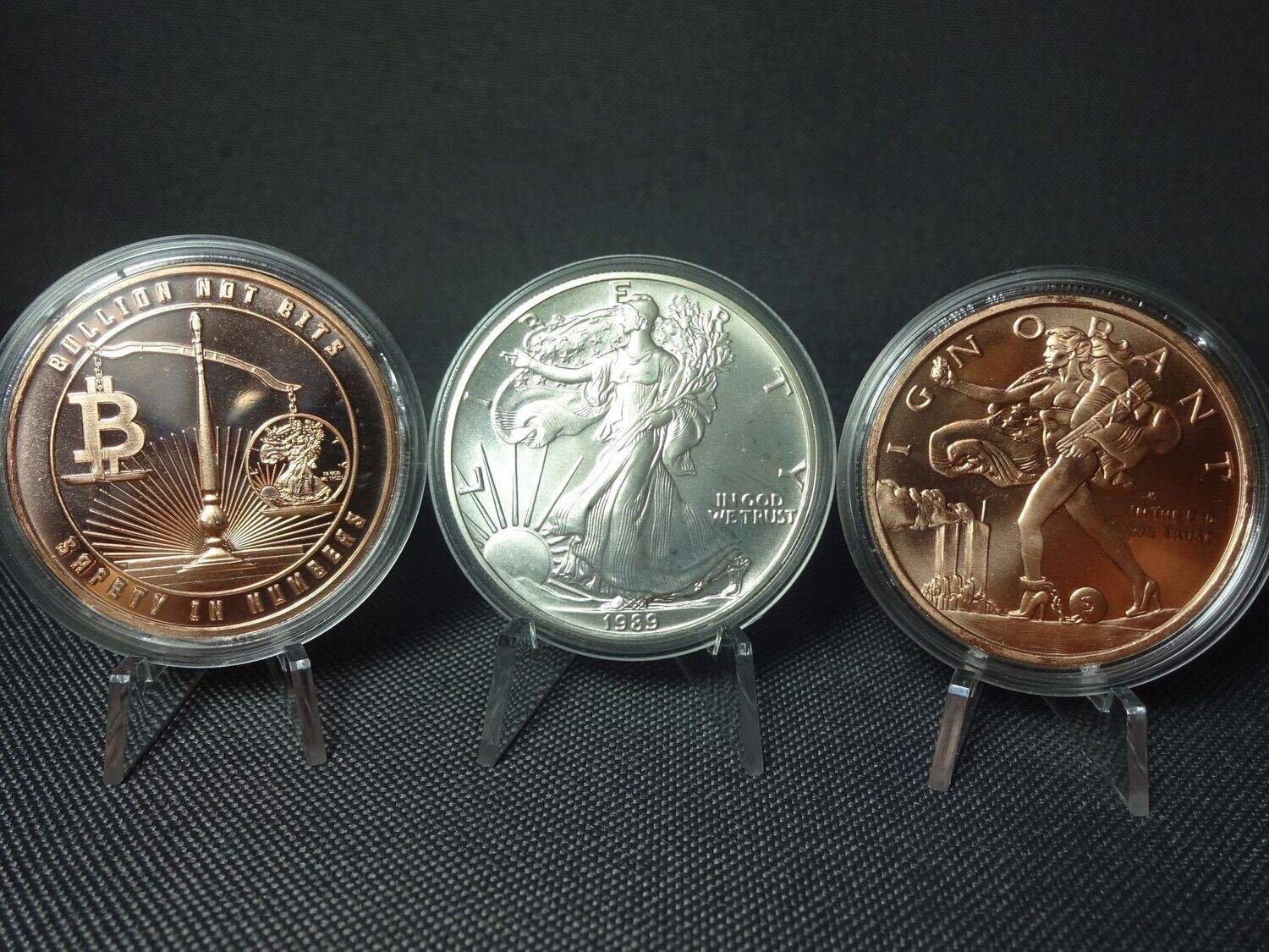Silbermünze Set USA 1989 1 Dollar American Eagle Walking Liberty Ignorant Bitcoin Silver Shield 1 Oz Unze