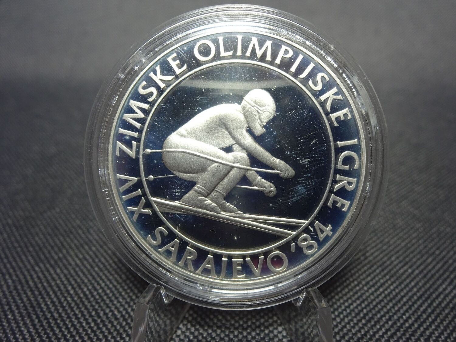 Silbermünze Jugoslawien 1982 500 Dinara Olympia 1984 Skifahrer PP Proof Silbermünze Jugoslawien 1982 500 Dinara Olympia 1984 Skifahrer PP Proof