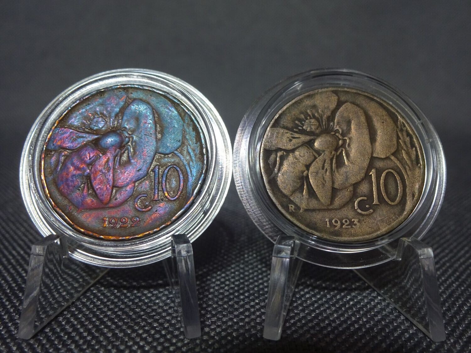 Münzen Set Italien 1922 & 1923 10 Centesimi Honigbiene Vittorio III.
