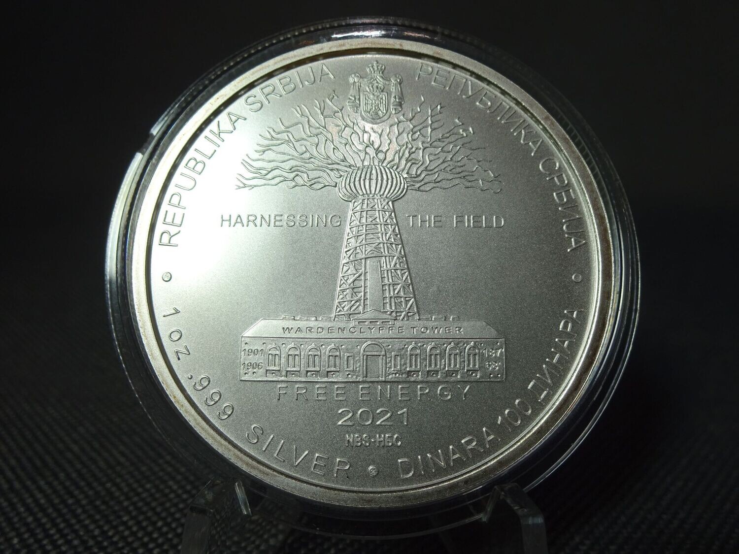 Silbermünze Serbien 2021 100 Dinara Nikola Tesla Genie Wardenclyffe Tower Free Energy 1 Oz Unze