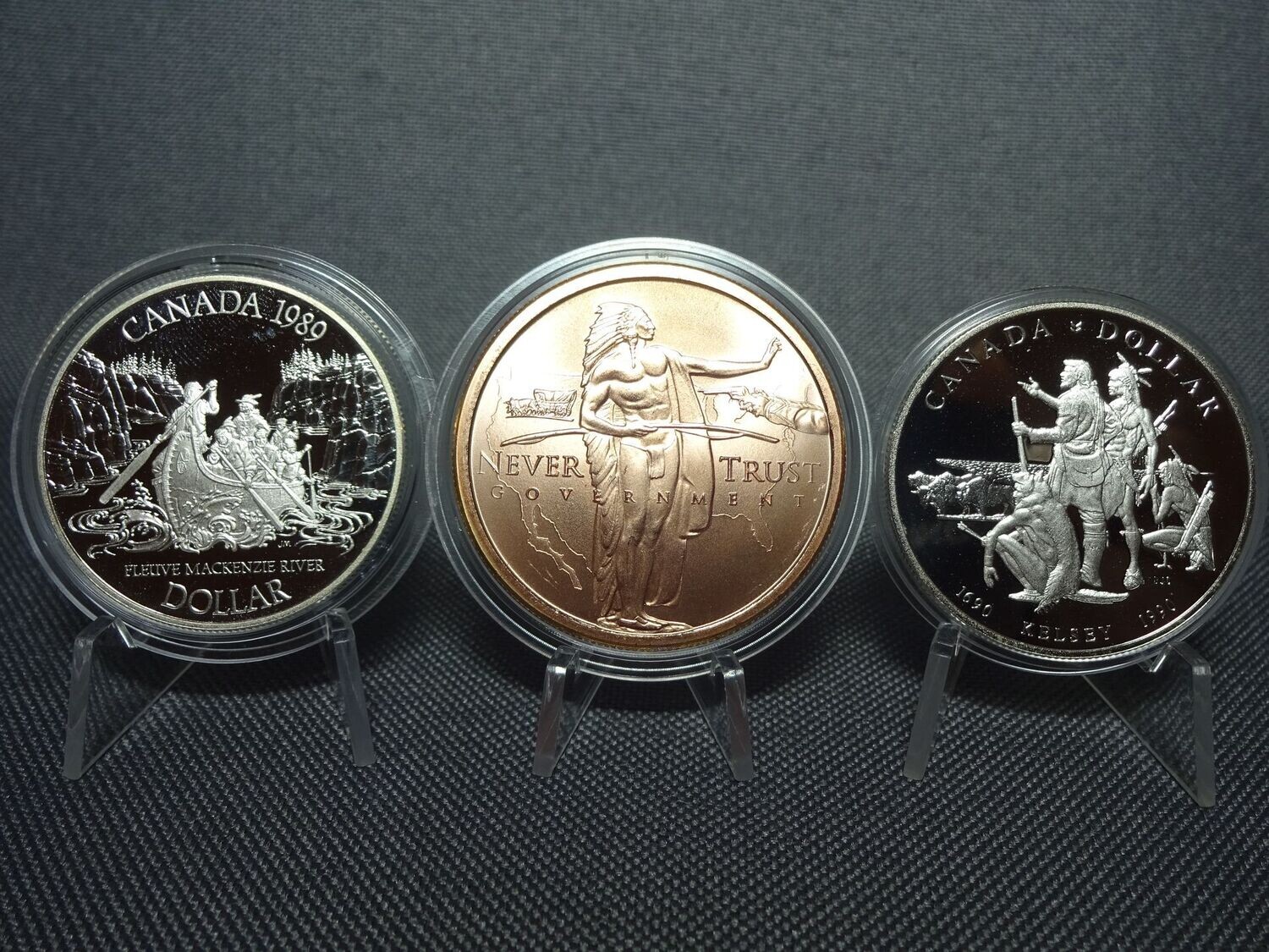 Silbermünzen Set 1989 1990 Kanada 1 Dollar Indianer Kanu River Kelsey Mackenzie PP Proof Kupfer 1 Oz Unze