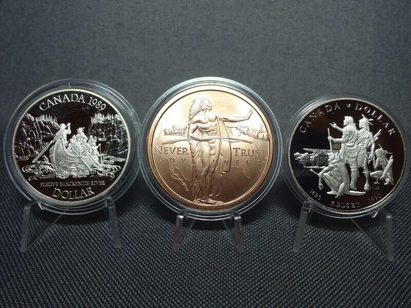 Silbermünzen Set 1989 1990 Kanada 1 Dollar Indianer Kanu River Kelsey Mackenzie PP Proof Kupfer 1 Oz Unze