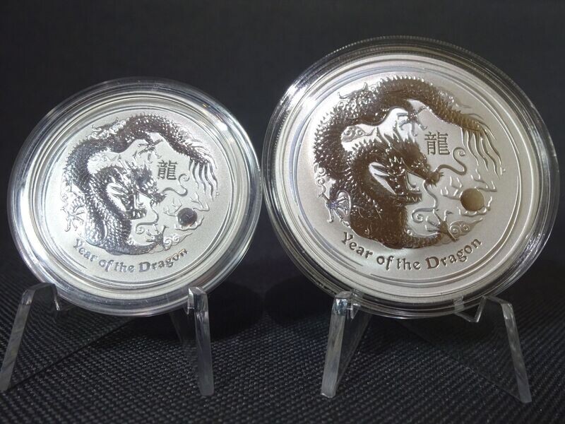 Silbermünzen Set Australien 2012 50 Cents & 1 Dollar Lunar II Year Dragon Drache 1/2 & 1 Oz Unze
