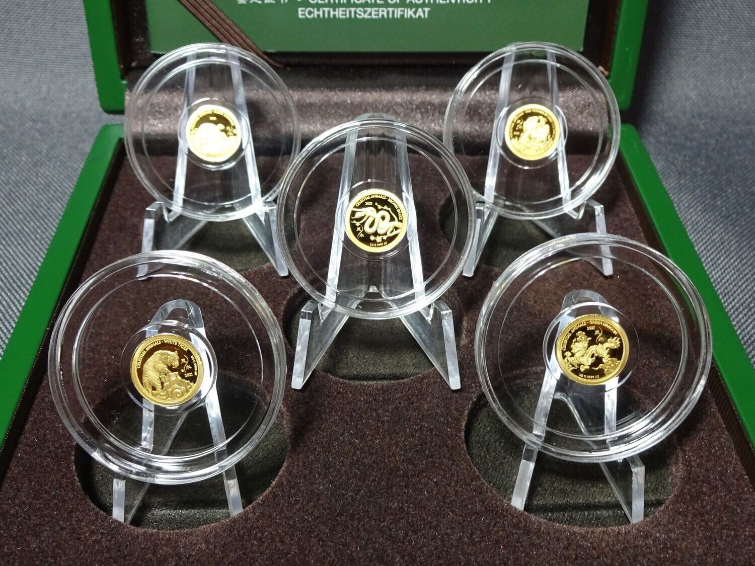 Goldmünzen-Set Samoa 2021 50 Tala Celestial Animals Feng Shui Ying Yang Himmlische Tiere PP Proof 5x 0,5 g