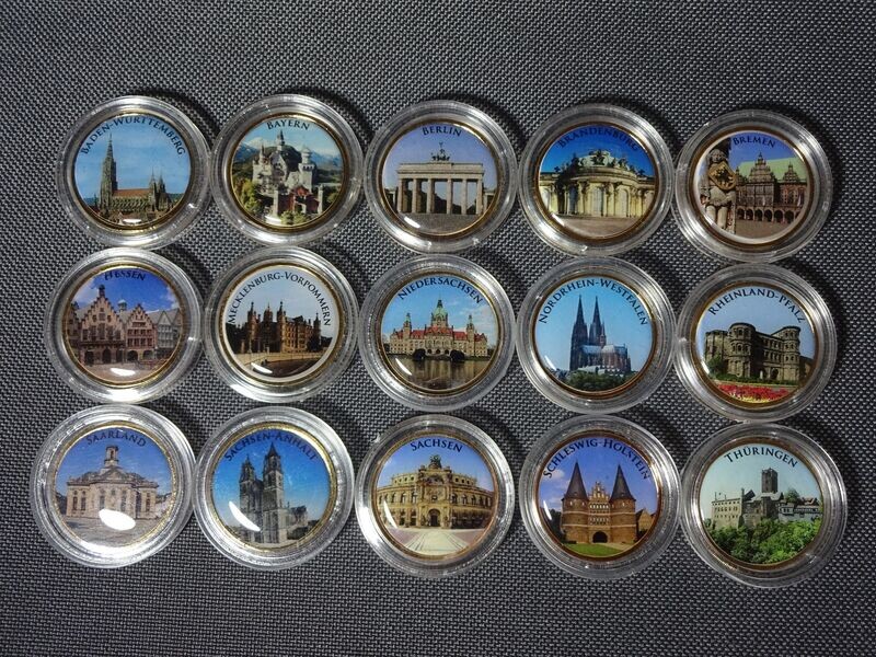 Münzen Set 15x 2 Euro Deutschland ohne Hamburg Bundesländer Gebäude Wahrzeichen Architektur Vergoldet Münzen Set 15x 2 Euro Deutschland ohne Hamburg Bundesländer Gebäude Wahrzeichen Architektur Vergoldet